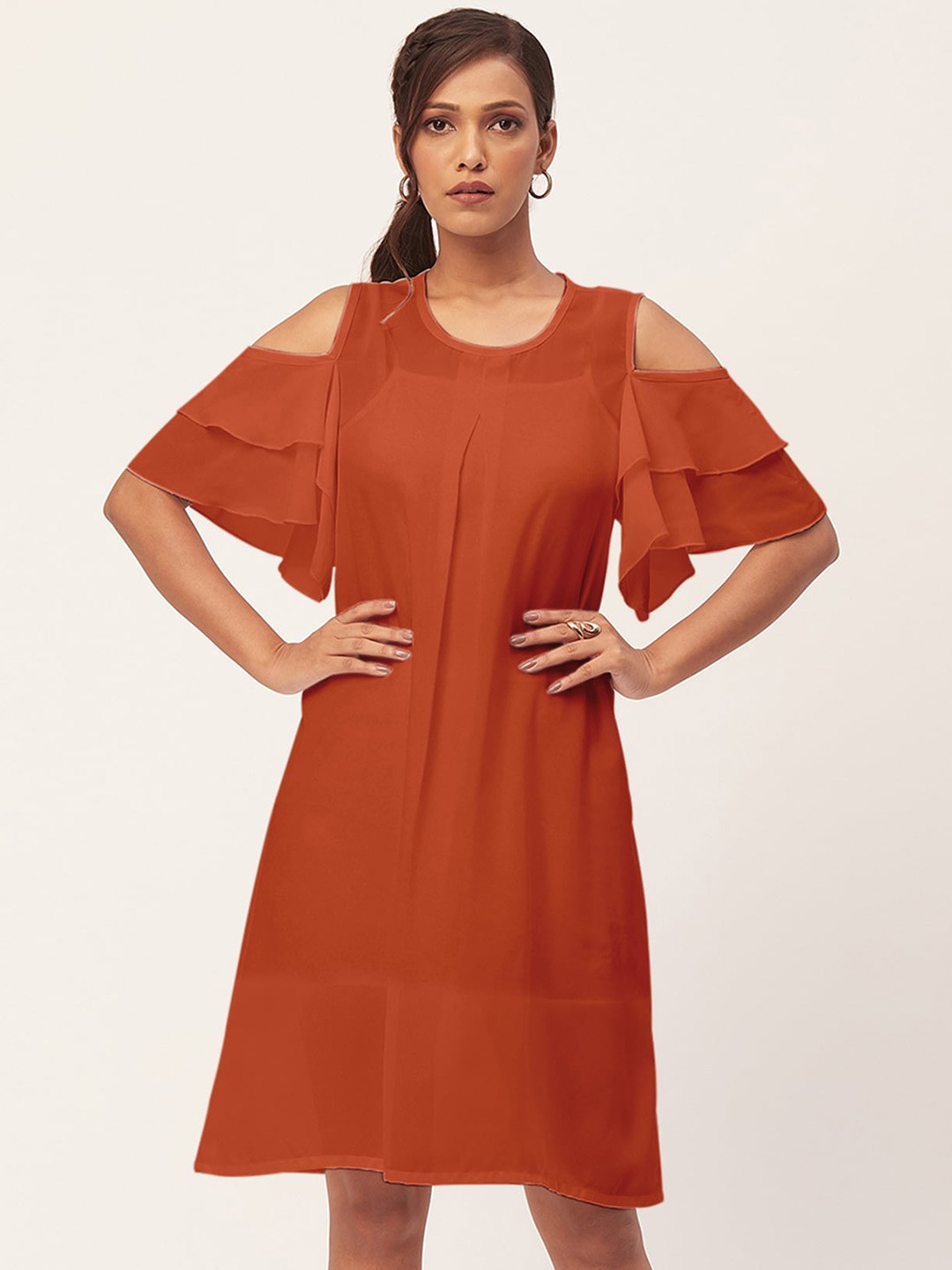 

Moomaya Cold-Shoulder A-Line Dress, Orange