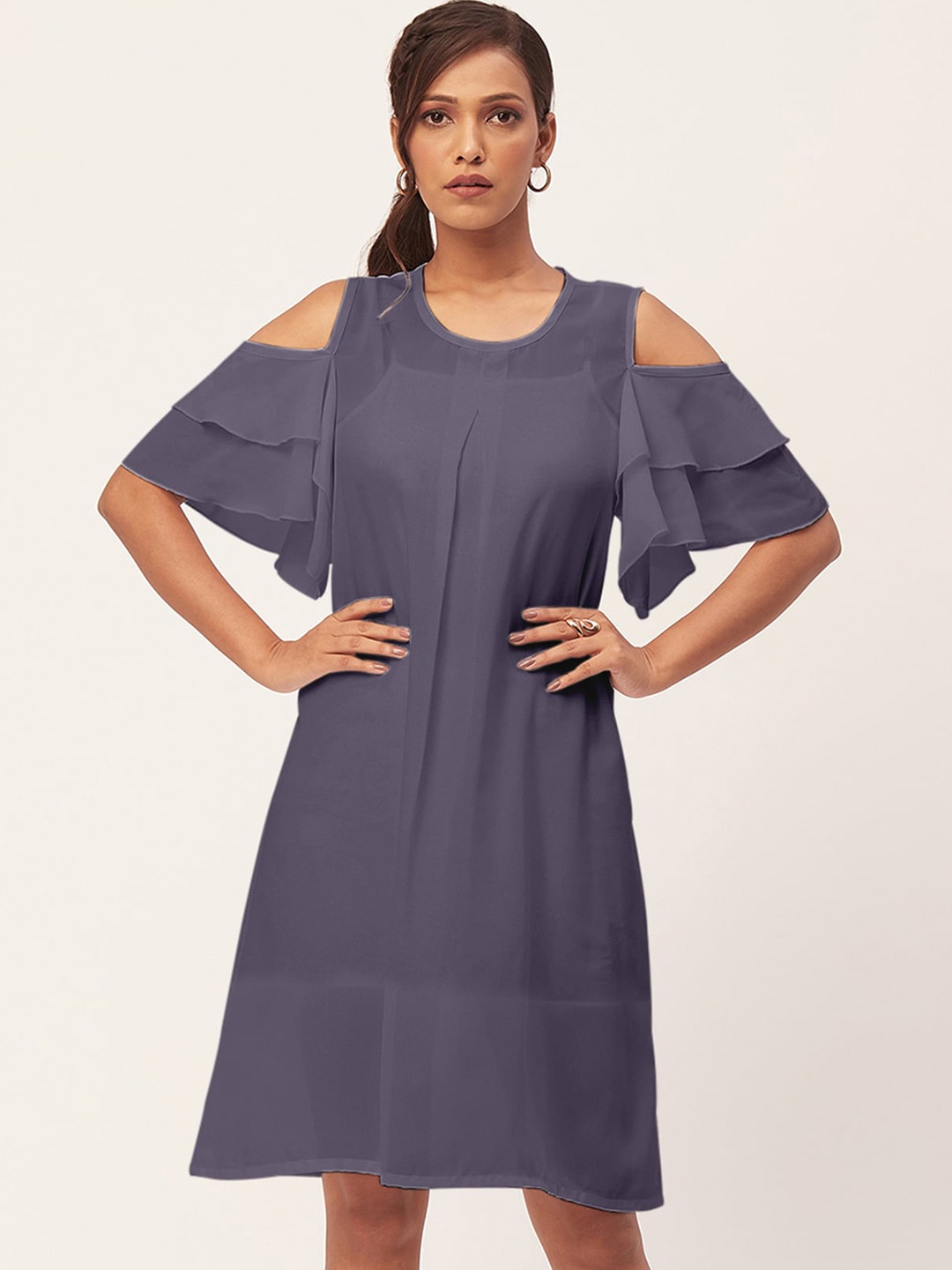 Moomaya Cold-Shoulder A-Line Dress, Purple