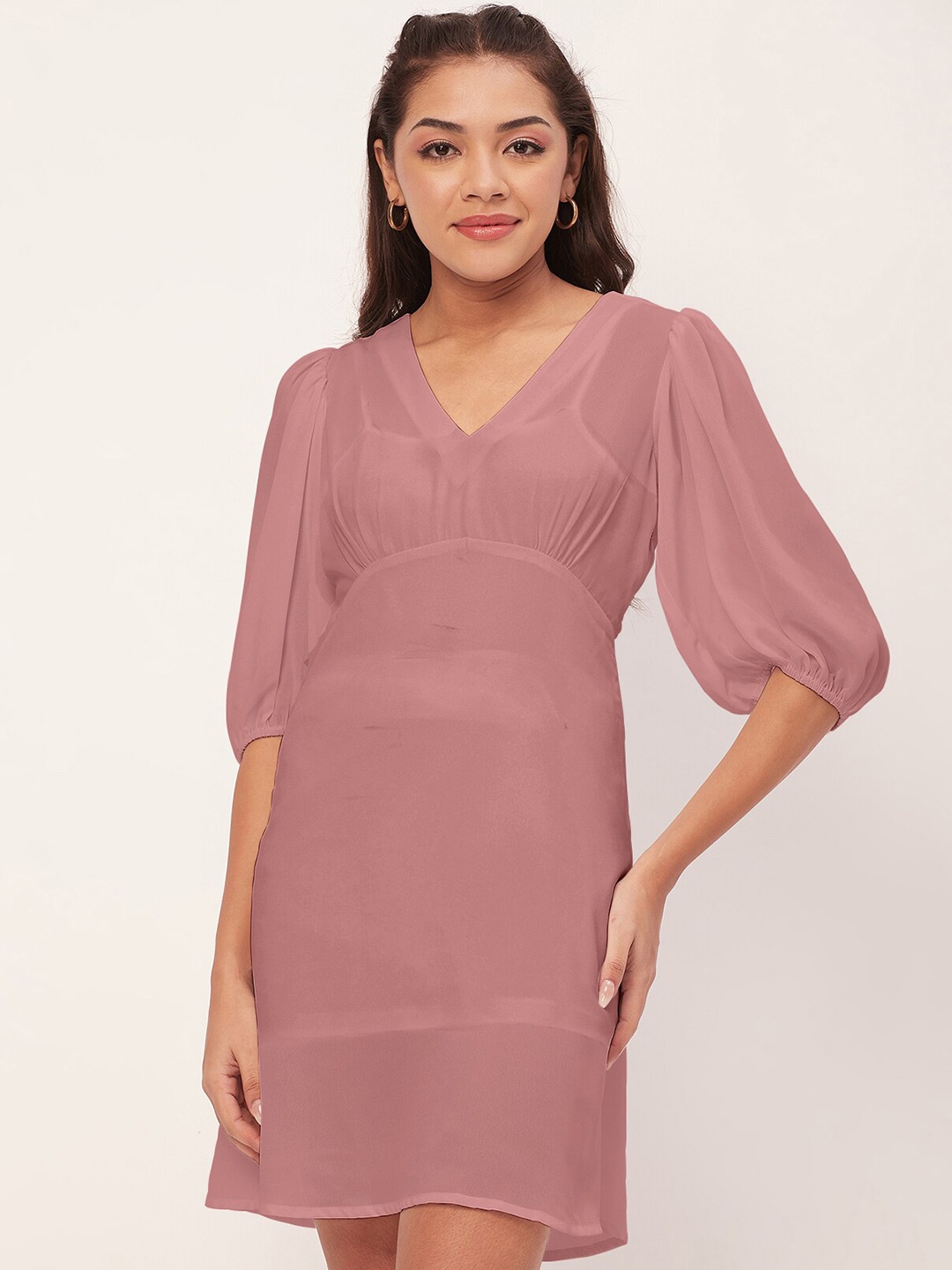 

Moomaya Puff Sleeve A-Line Dress, Pink