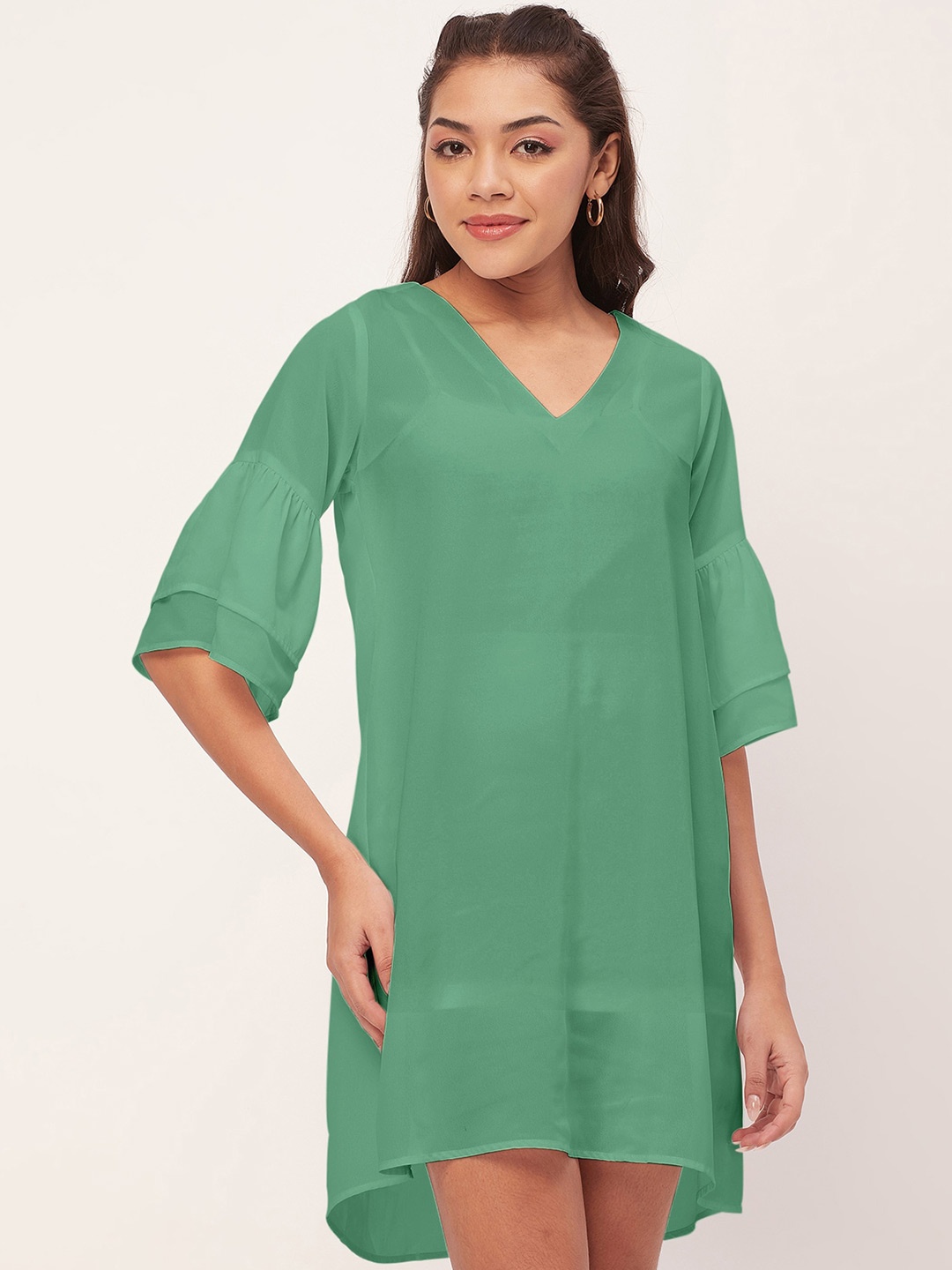 Moomaya Bell Sleeve A-Line Dress, Green