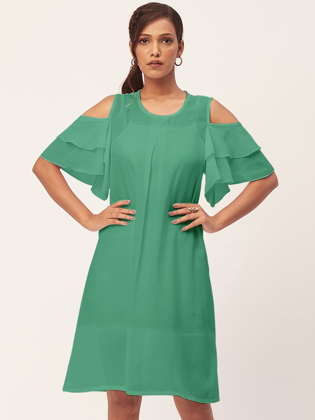 

Moomaya Cold-Shoulder A-Line Dress, Green