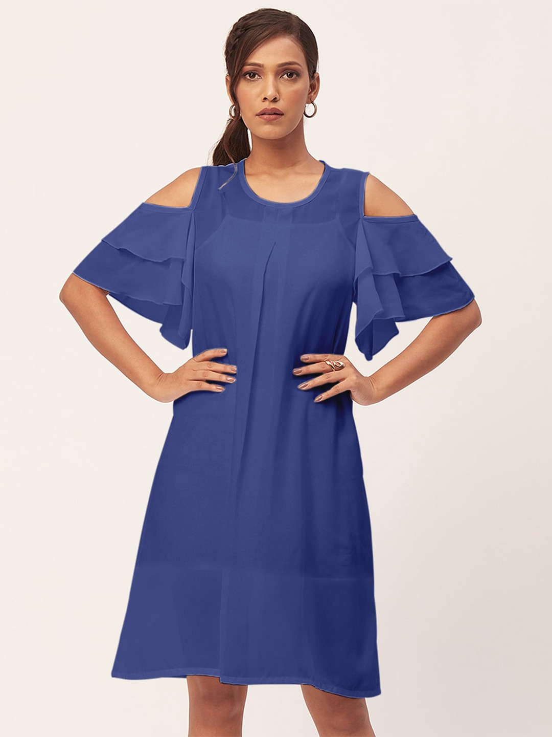 

Moomaya Cold-Shoulder A-Line Dress, Blue