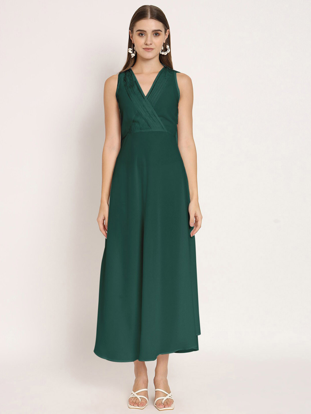 

Moomaya V-Neck Gathered Or Pleated Detail Wrap Dress, Green