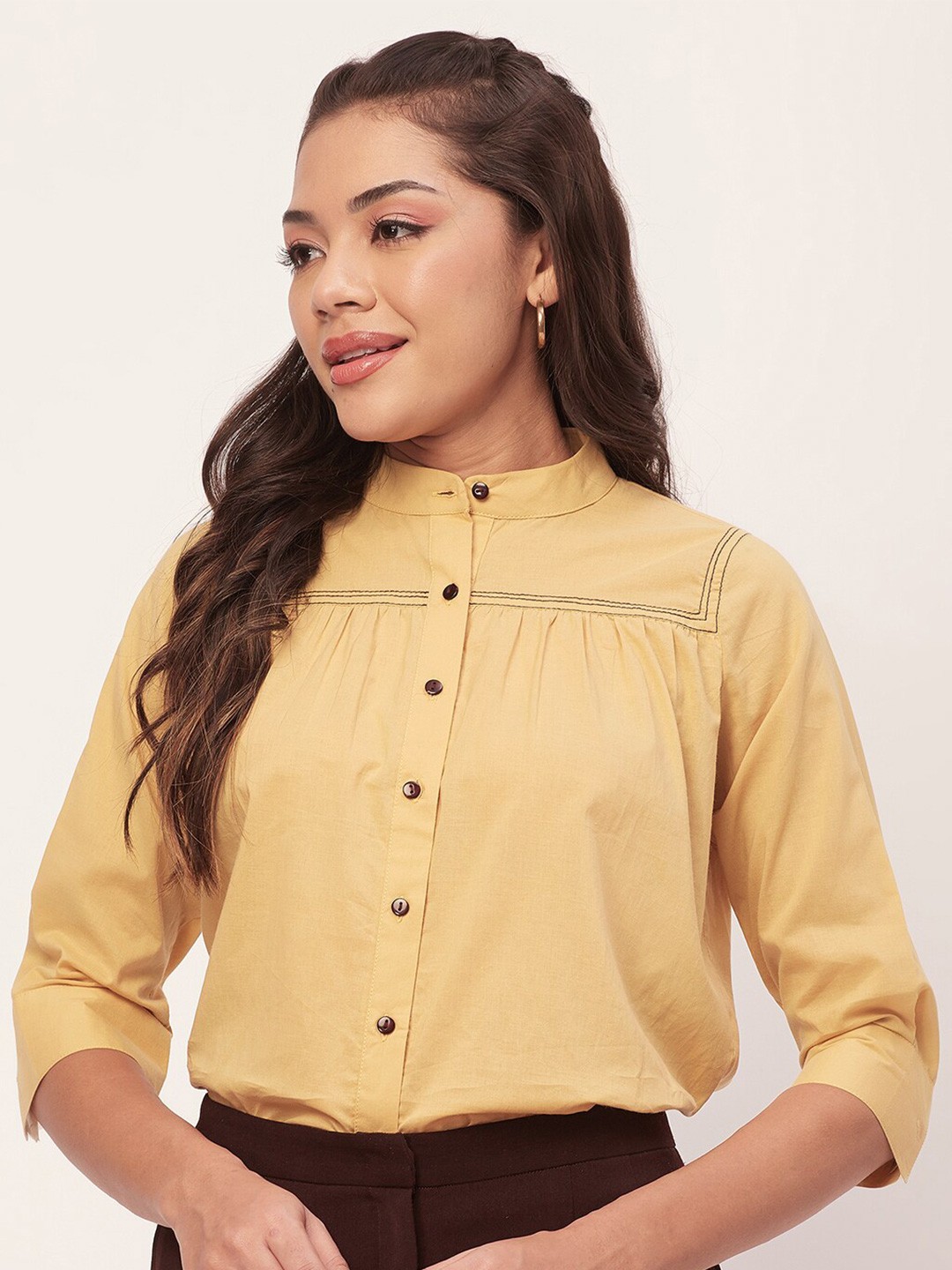

Moomaya Mandarin Collar Classic Cotton Casual Shirt, Cream