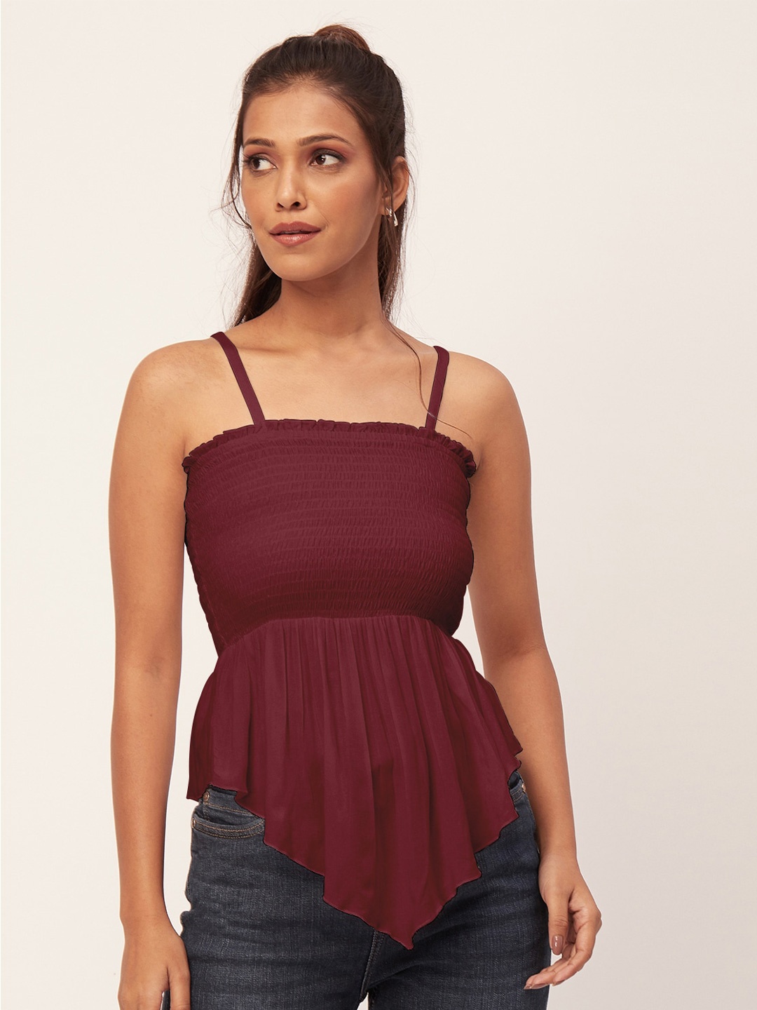 

Moomaya Shoulder Strap Smocked Fit & Flare Top, Magenta