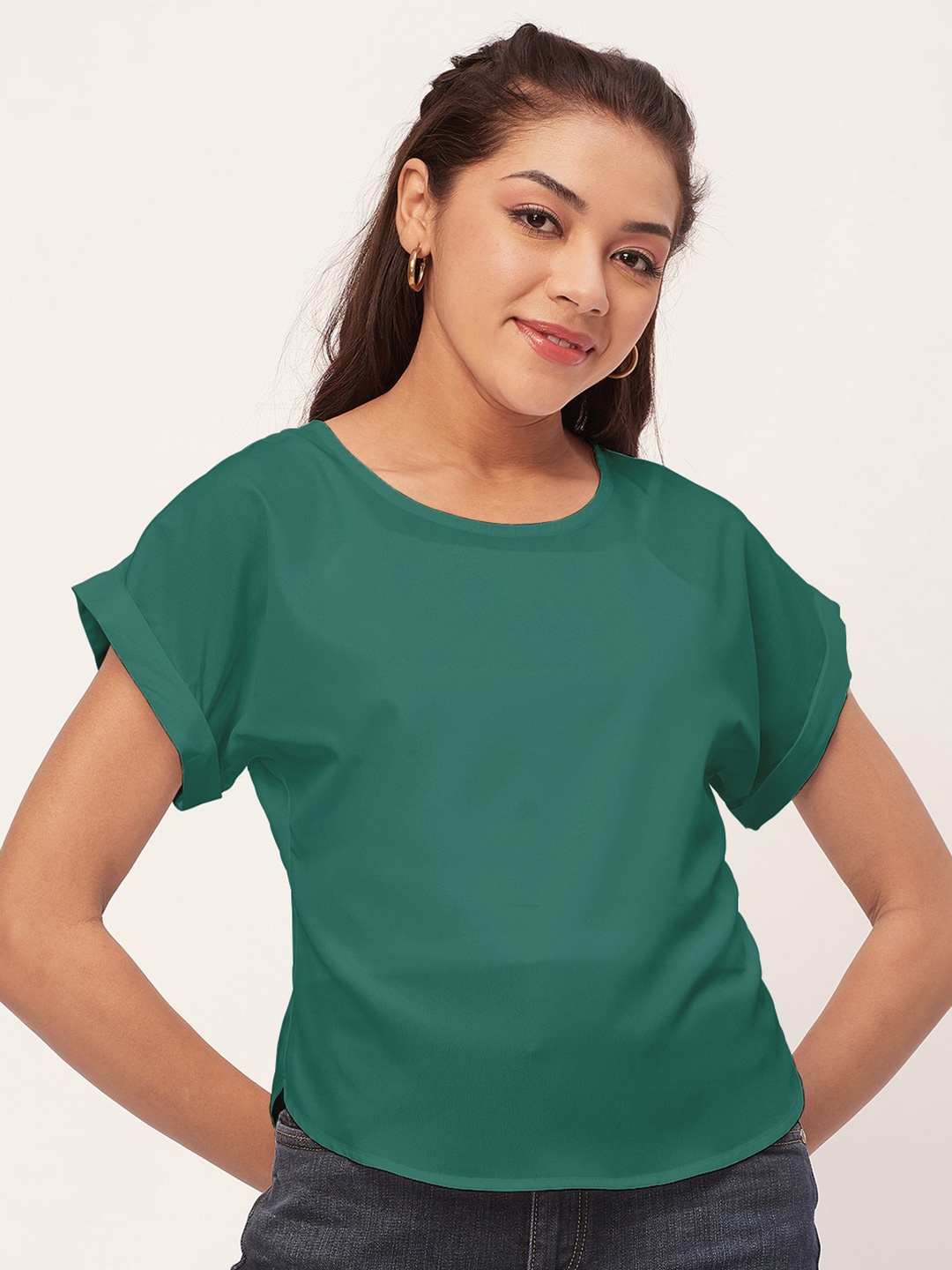 

Moomaya Round Neck Extended Sleeves Top, Teal
