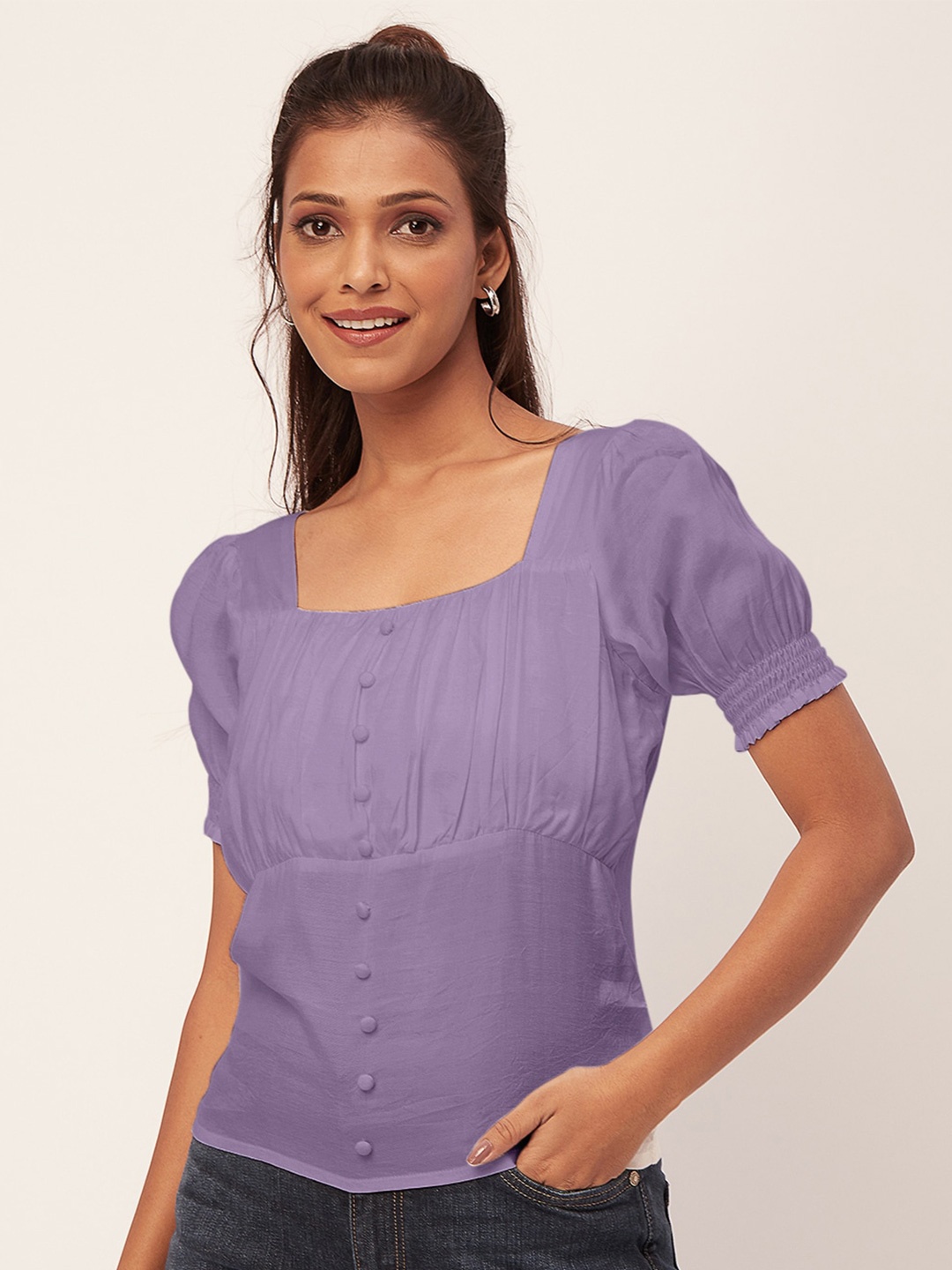 

Moomaya Puff Sleeve Top, Lavender