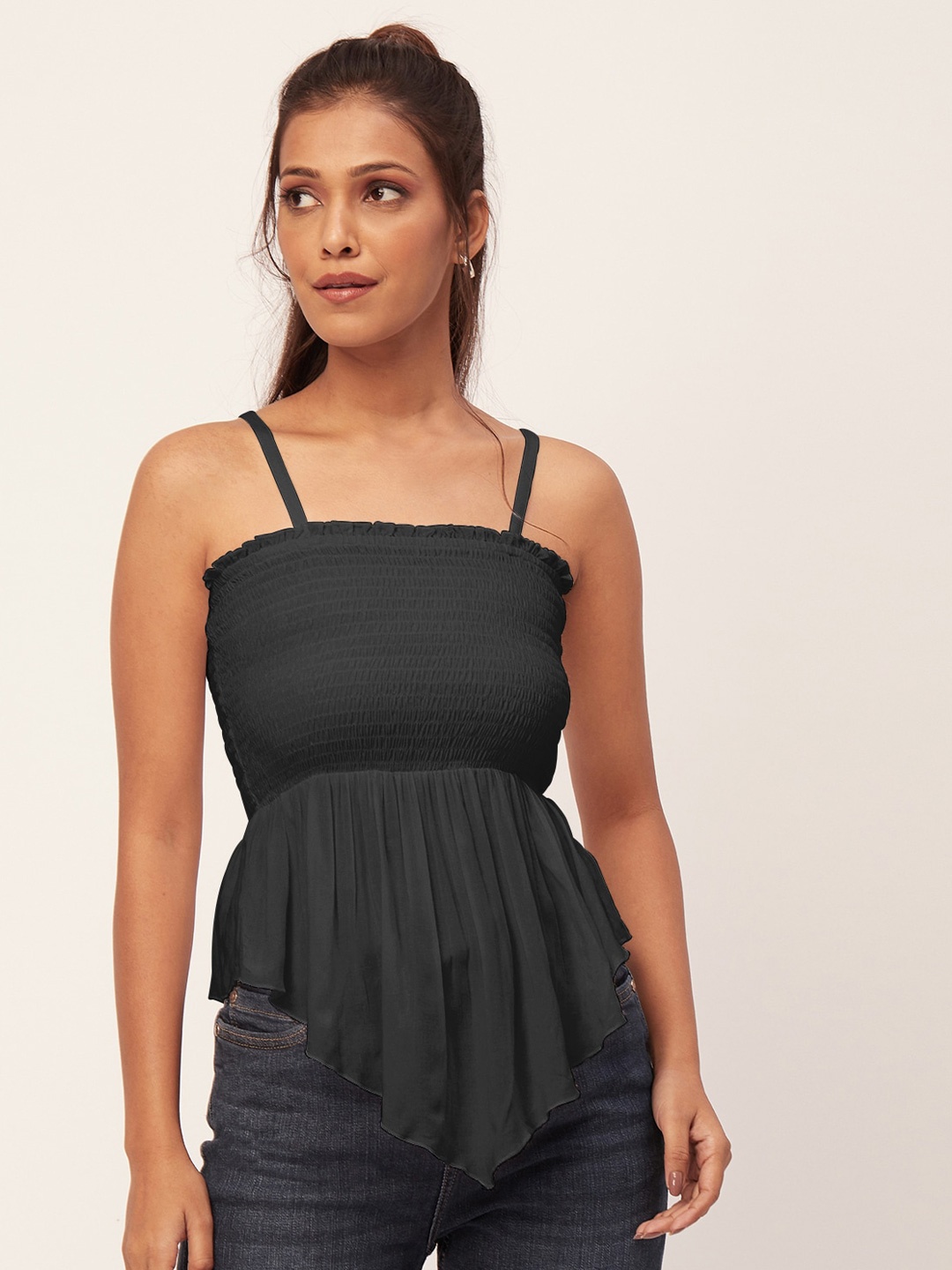 

Moomaya Smocked Shoulder Straps Top, Black