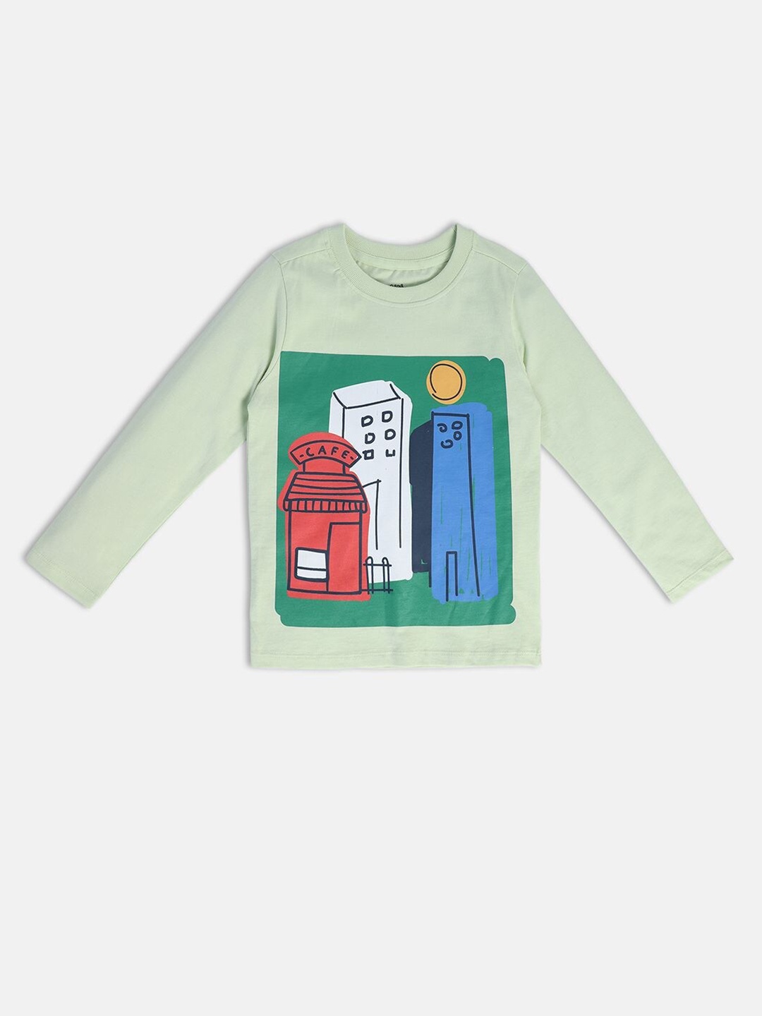 

MINI KLUB Boys Graphic Printed Round Neck Long Sleeves Cotton T-shirt, Green
