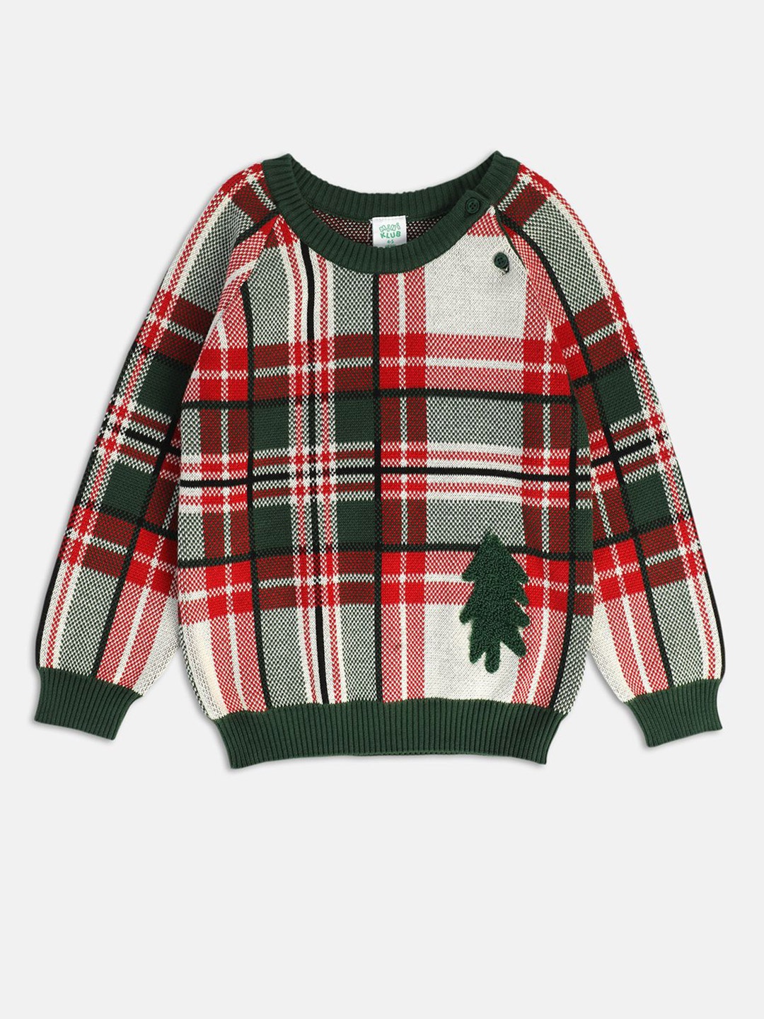 

MINI KLUB Boys Checked Pure Cotton Pullover, Green