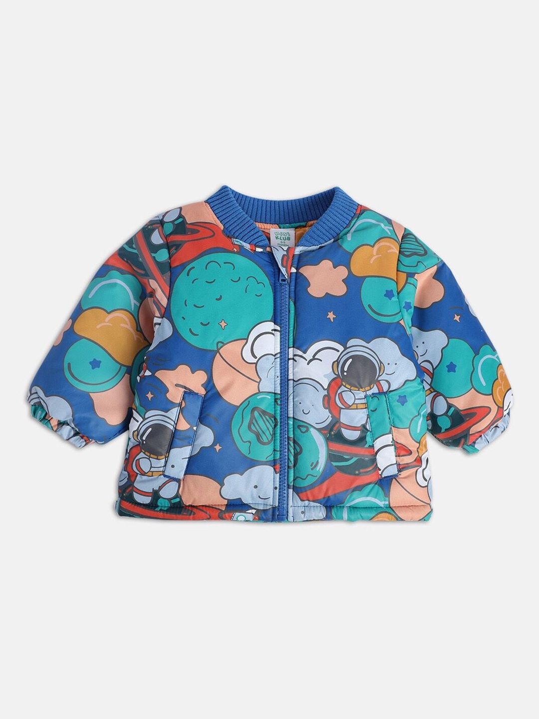 

MINI KLUB Boys Conversational Printed Lightweight Crop Cotton Puffer Jacket, Blue