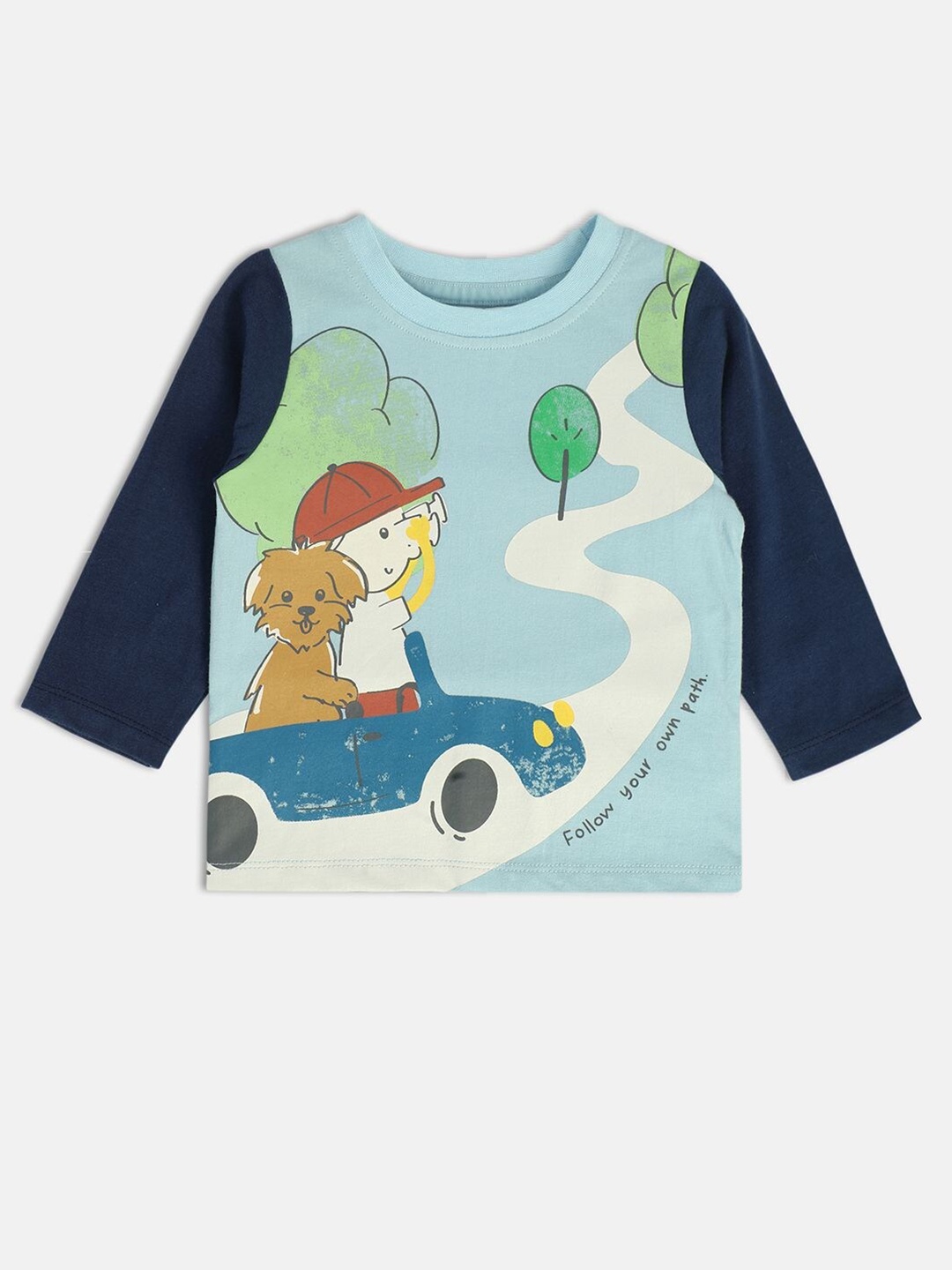 

MINI KLUB Infants Boys Graphic Printed Round Neck Long Sleeves Cotton T-shirt, Blue