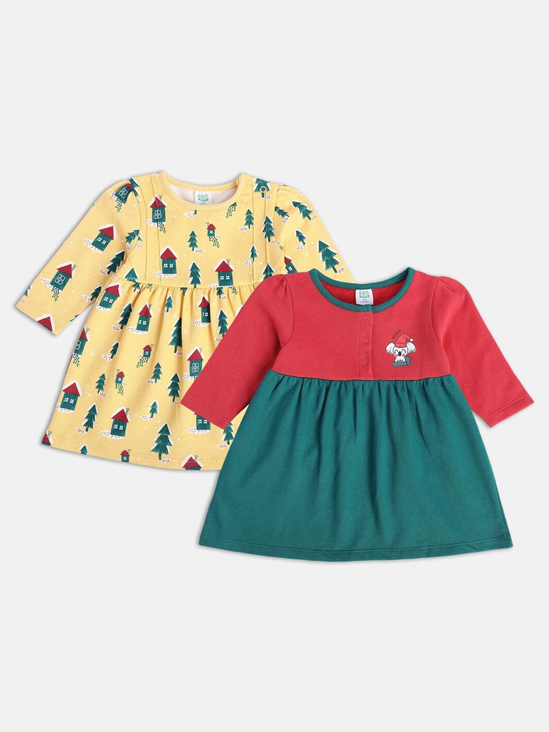 

MINI KLUB Pack Of 2 Colourblocked A-Line Dress, Red
