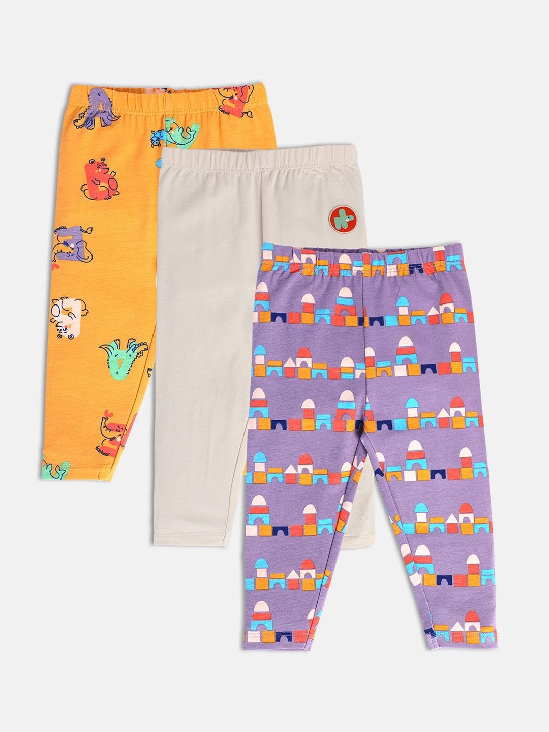 

MINI KLUB Infant Girls Pack Of 3 Printed Pure Cotton Lounge Pants, Orange