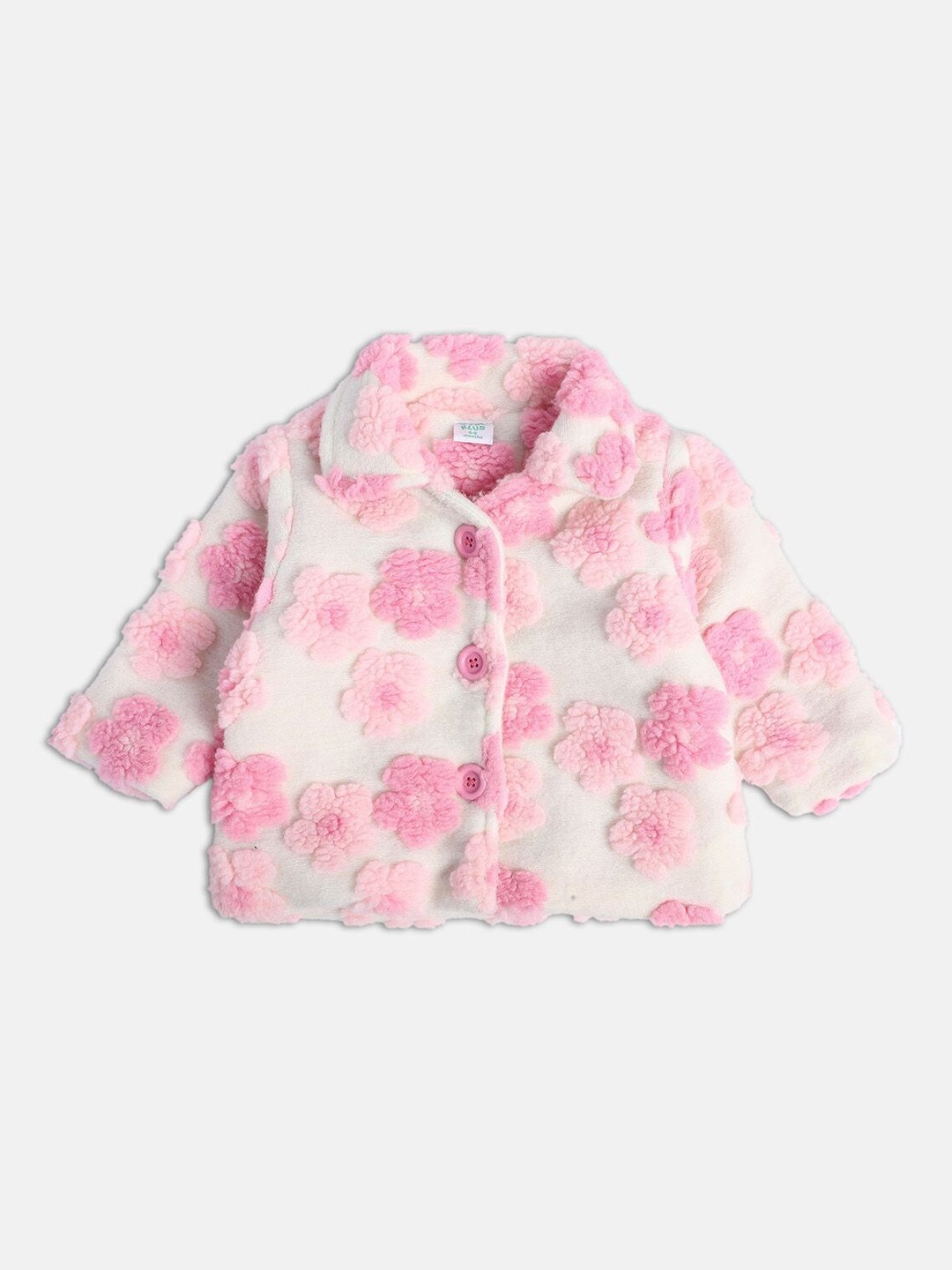 

MINI KLUB Girls Self Design Spread Collar Lightweight Crop Tailored Jacket, Pink