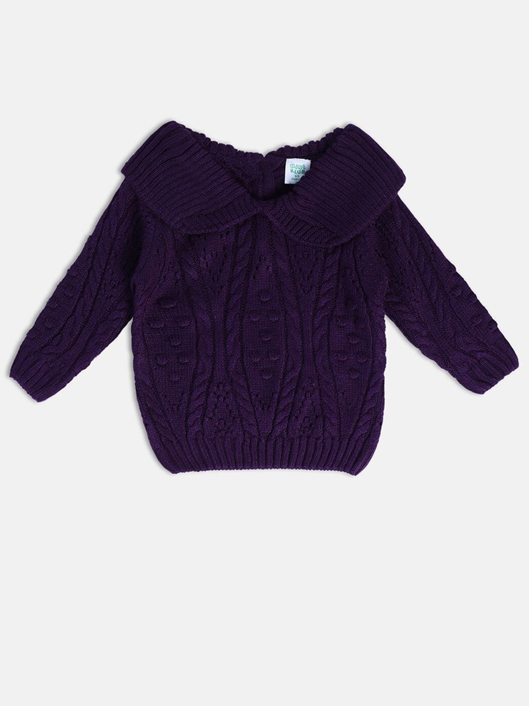 MINI KLUB Girls Cable Knit Peter Pan Collar Acrylic Pullover, Purple