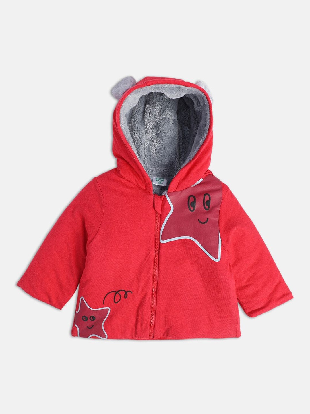 

MINI KLUB Boys Conversational Printed Hooded Lightweight Crop Bomber Jacket, Red