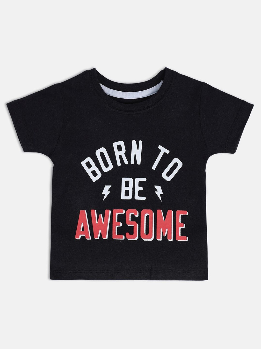 

MINI KLUB Boys Typography Printed Cotton T-shirt, Black
