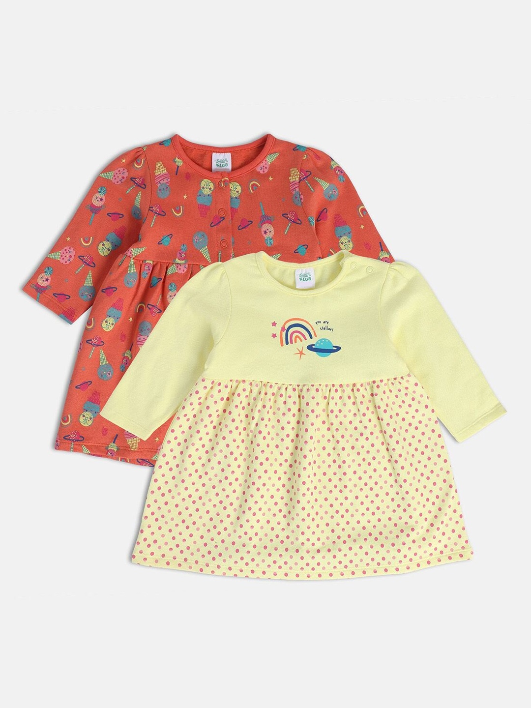 

MINI KLUB Girls Pack Of 2 Graphic Printed Cotton Dress, Grey