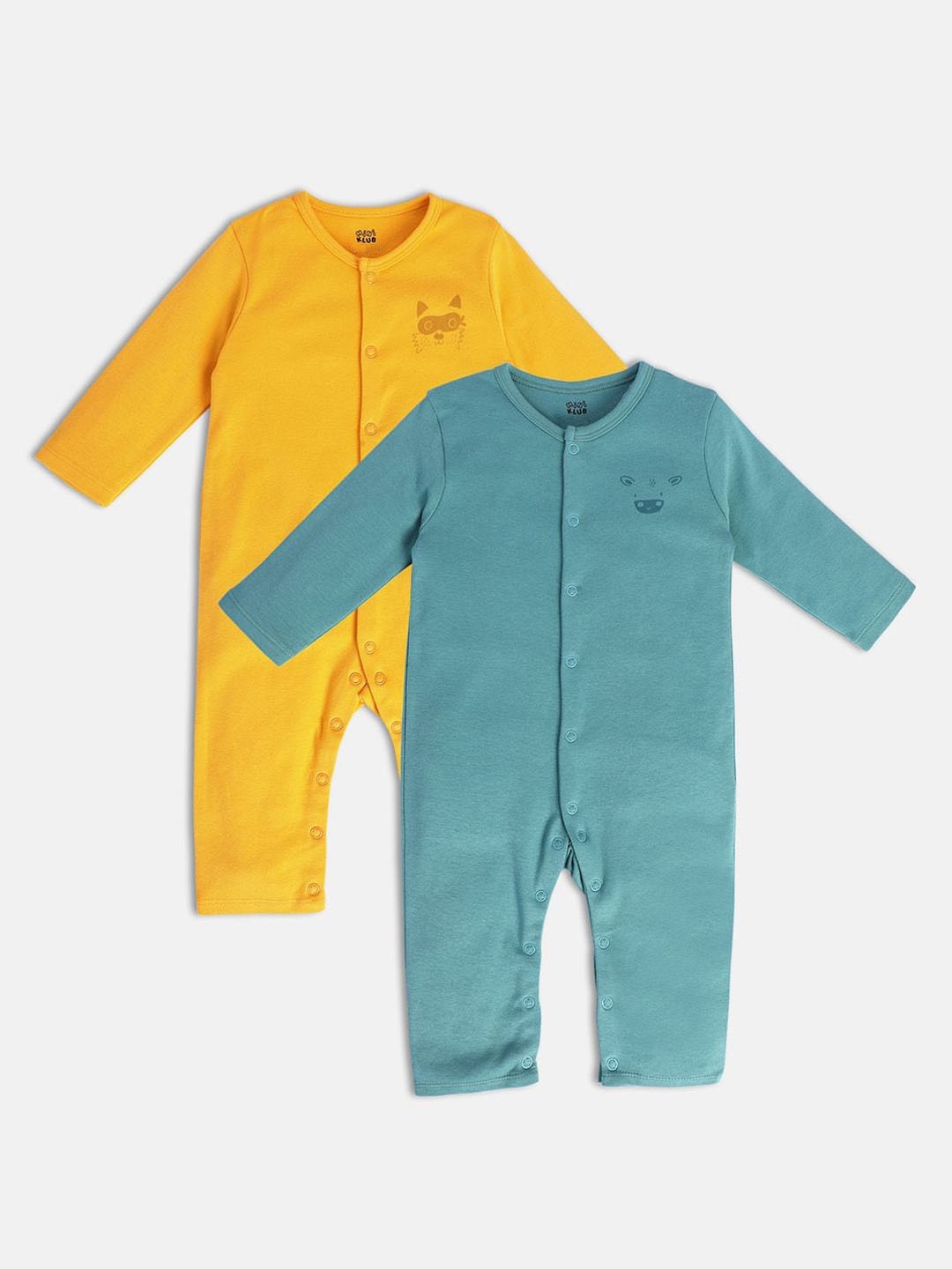 

MINI KLUB Boys Pack Of 2 Round Neck Rompers, Yellow