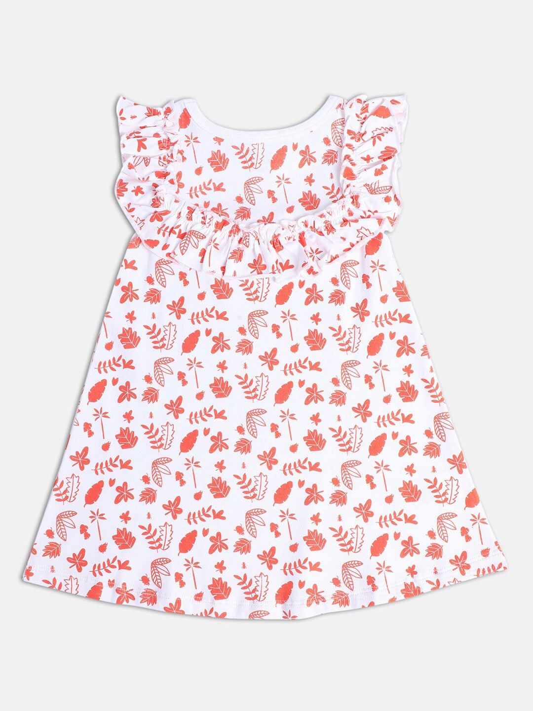 

MINI KLUB Conversational Printed Sleeveless Pure Cotton A-Line Dress, Orange