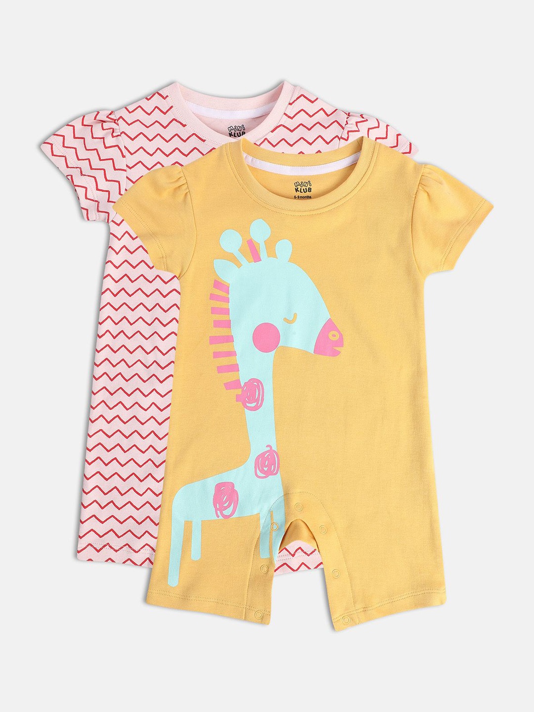

MINI KLUB Girls Pack Of 2 Cotton Rompers, Yellow