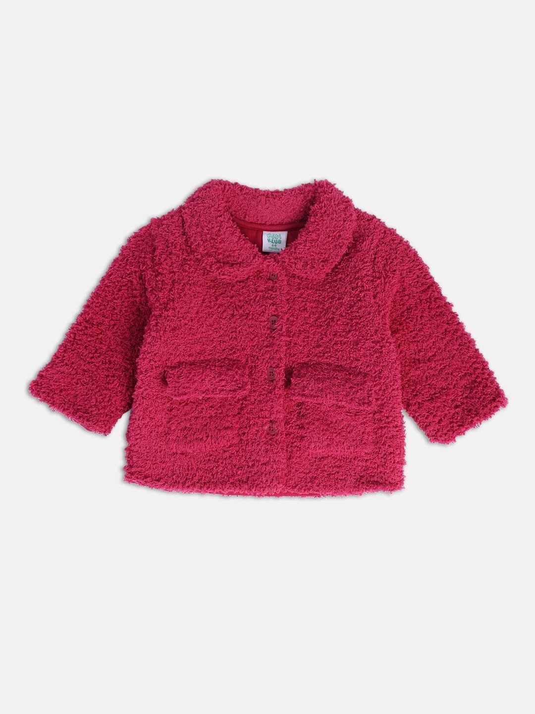 

MINI KLUB Girls Self Design Spread Collar Lightweight Crop Tailored Jacket, Pink