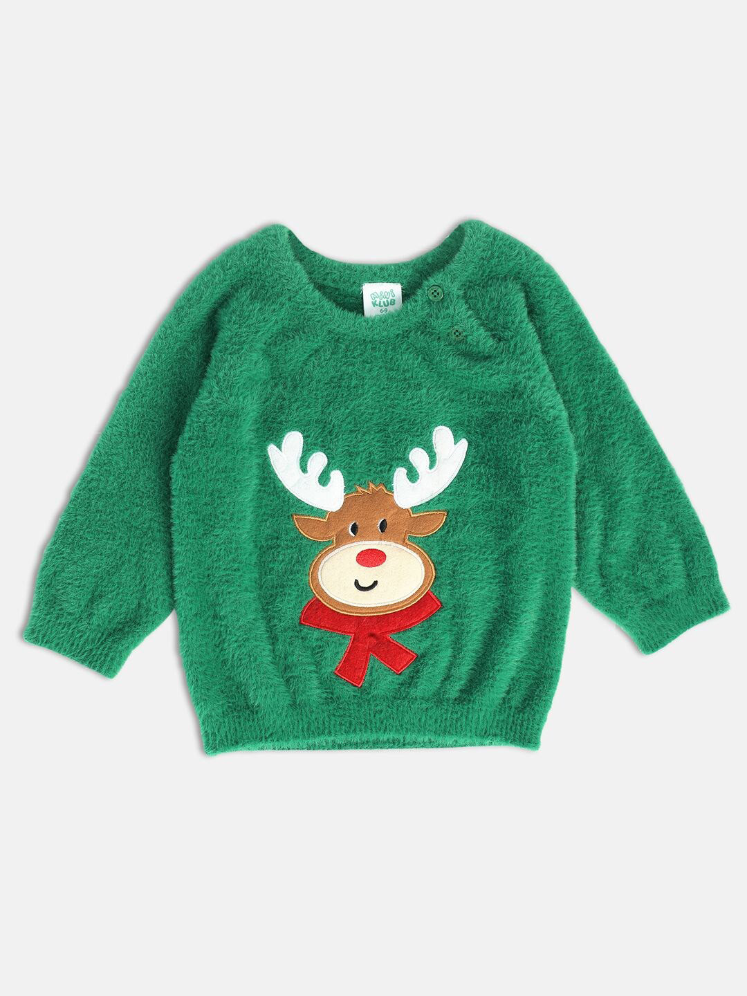 

MINI KLUB Boys Self Designed Applique Detailed Pullover, Green