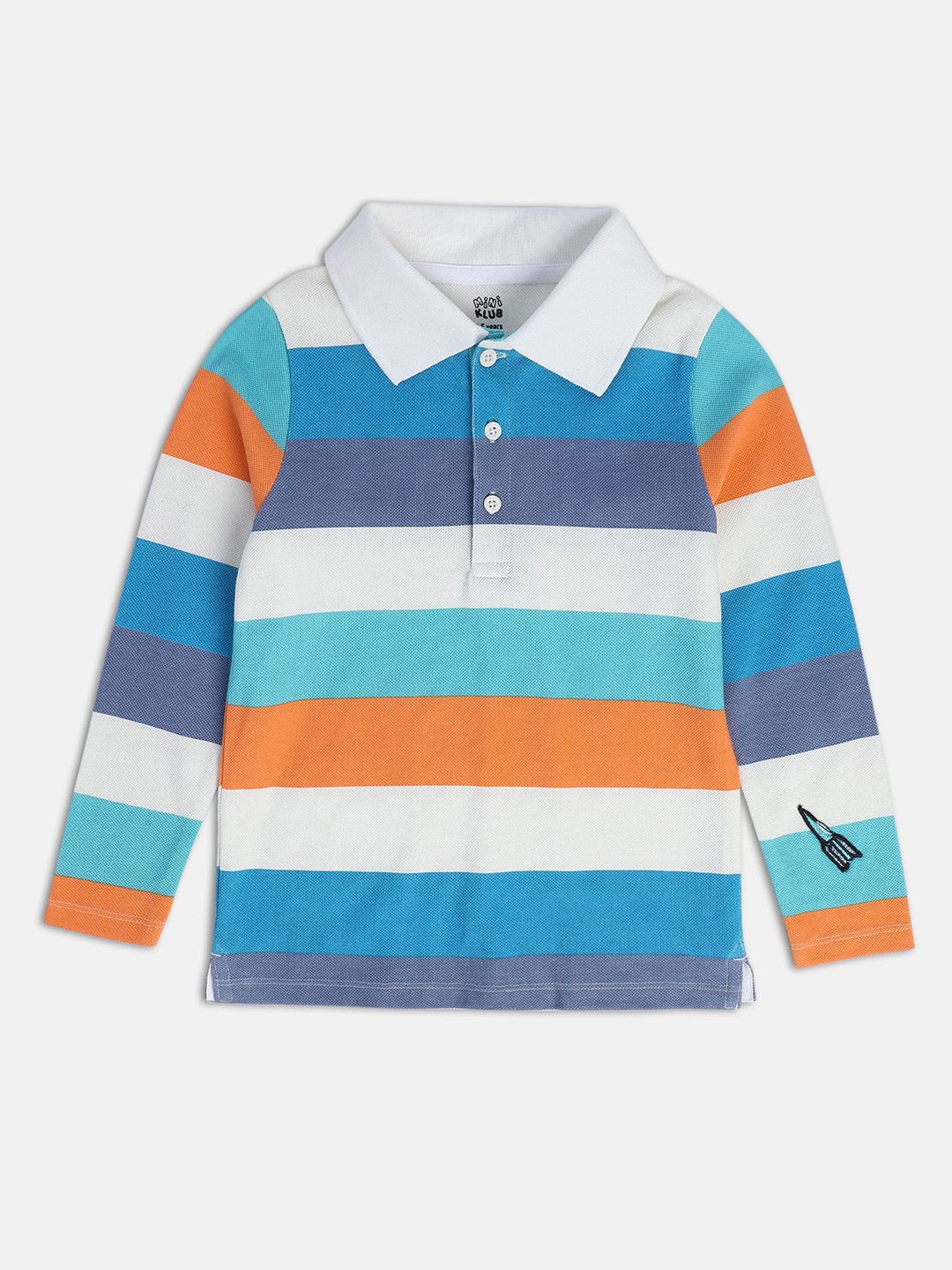 

MINI KLUB Boys Striped Polo Collar :Long Sleeves Cotton T-shirt, White