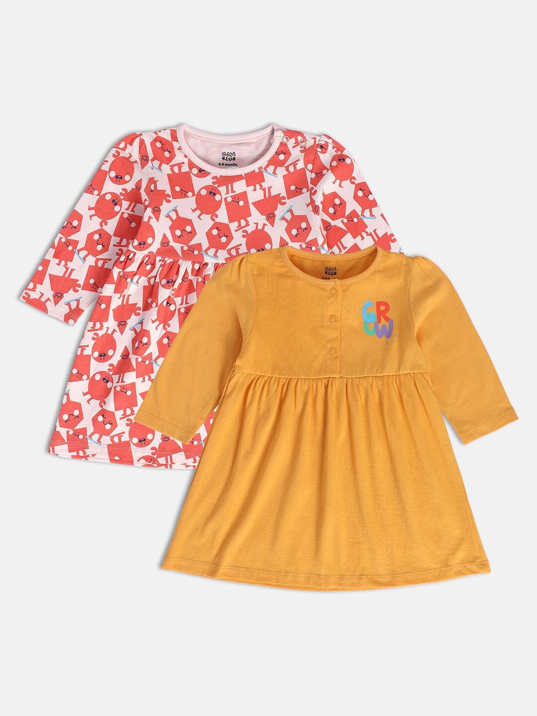 MINI KLUB Girls Pack Of 2 Fit & Flare Cotton Dress, Orange