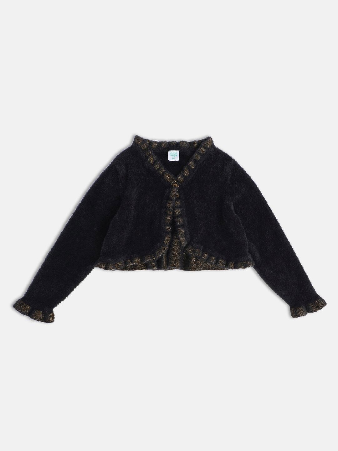 

MINI KLUB Girls Self Design Long Sleeves Gathered Shrug, Black