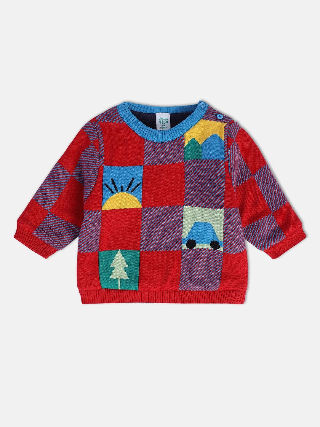 

MINI KLUB Boys Checked Pure Cotton Pullover, Red