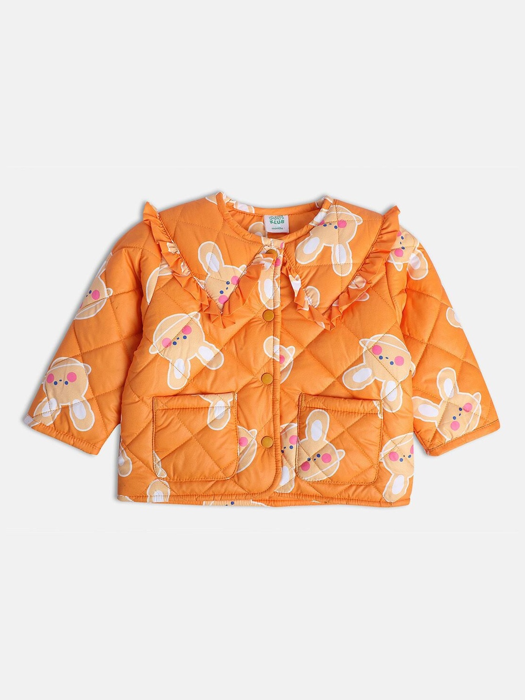 

MINI KLUB Girls Lightweight Crop Pure Cotton Puffer Jacket, Orange