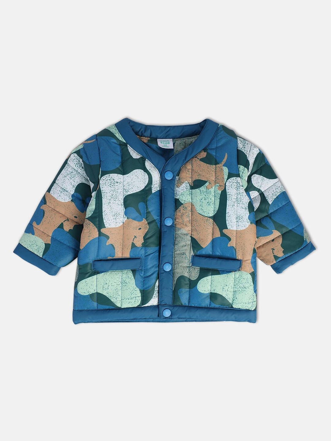 

MINI KLUB Boys Abstract Printed Lightweight Crop Pure Cotton Padded Jacket, Blue