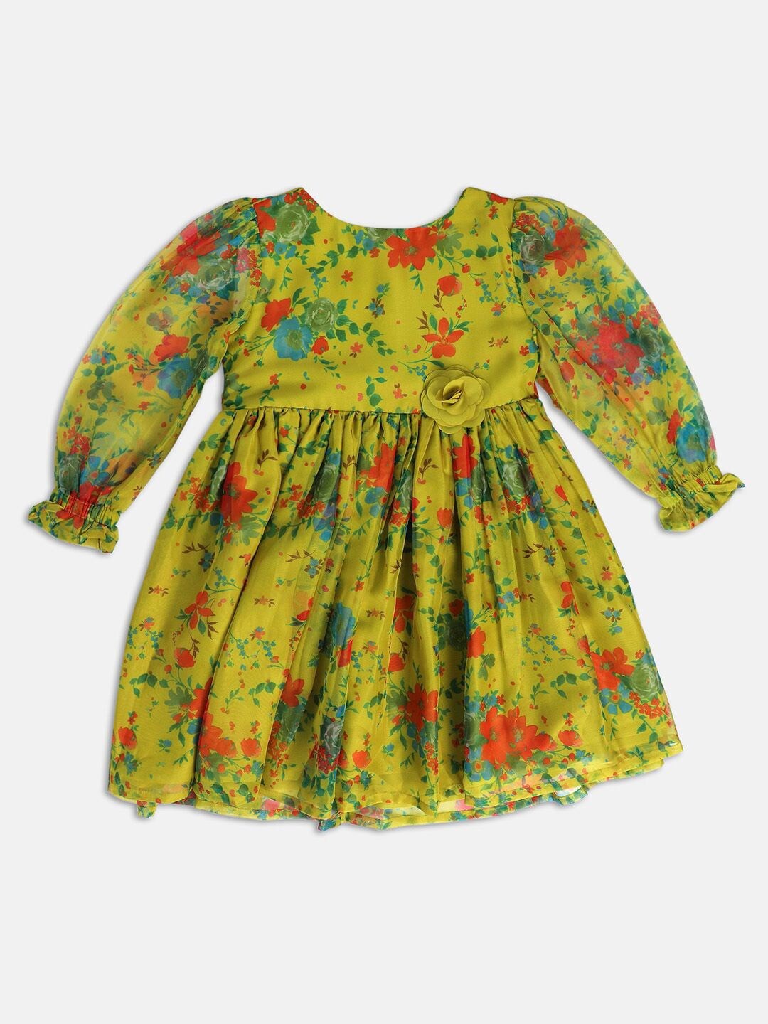 

MINI KLUB Girls Floral Printed Fit & Flare Cotton Dress, Yellow