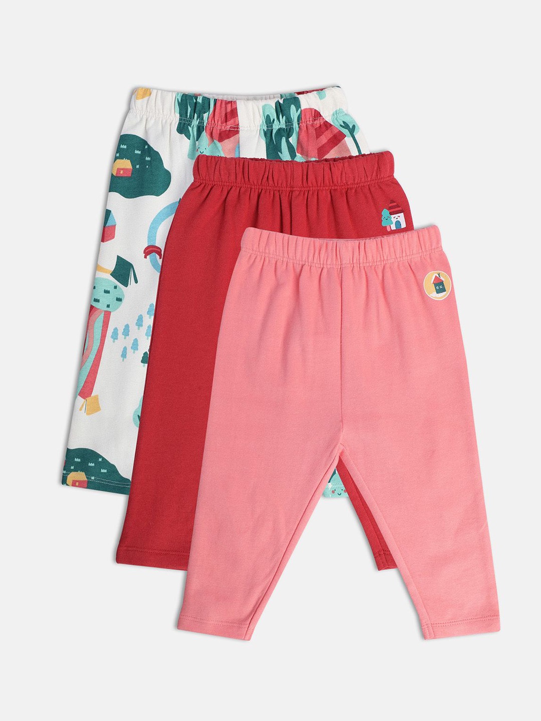 

MINI KLUB Infant Girls Pack of 3 Printed Pure Cotton Ankle-Length Leggings, Multi