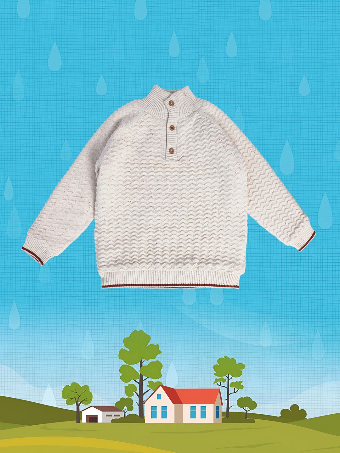 

MINI KLUB Boys Chevron Self Designed Turtle Neck Cotton Pullover, White