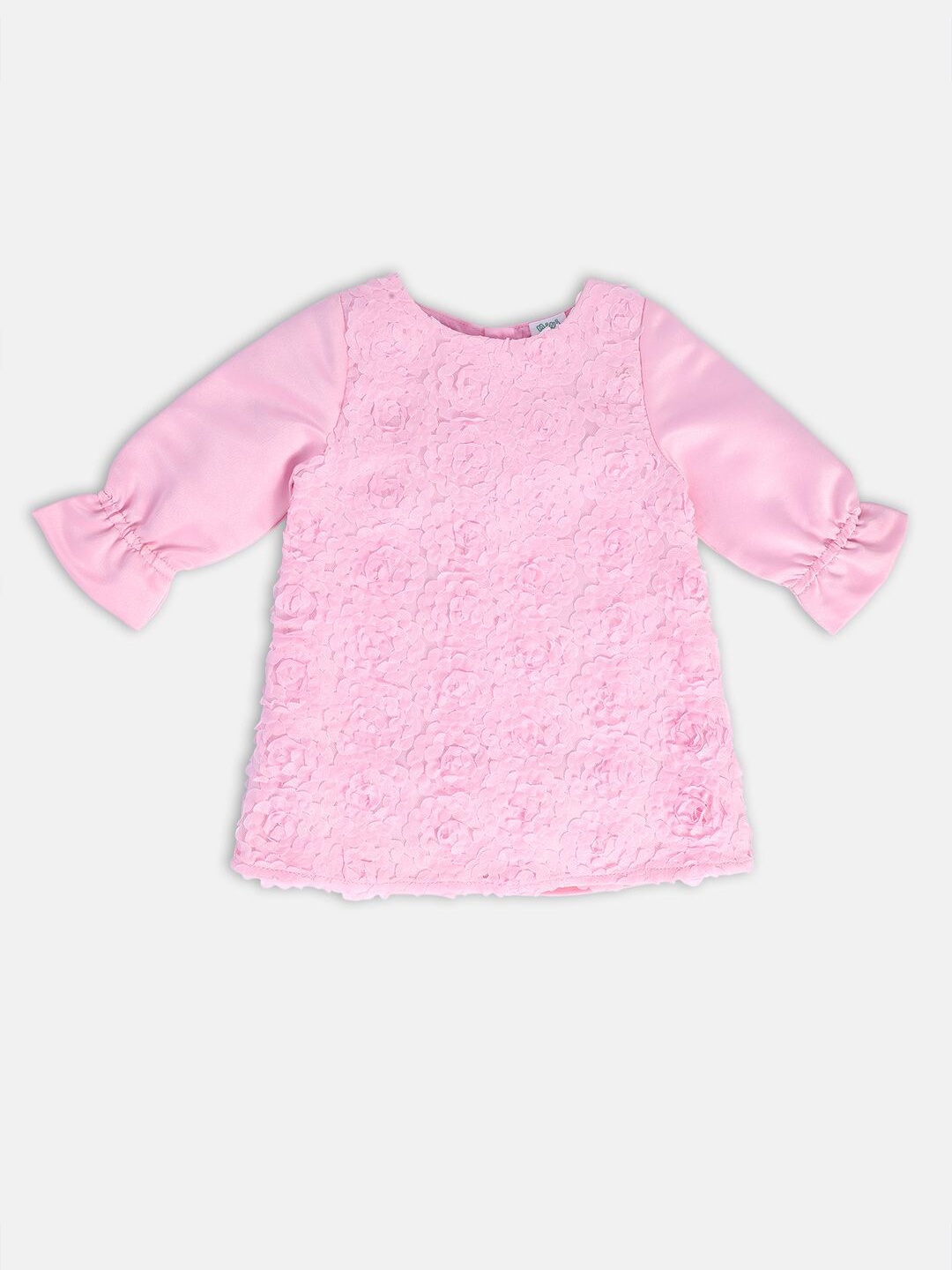 

MINI KLUB Floral Self Design A-Line Knee Length Dress, Pink