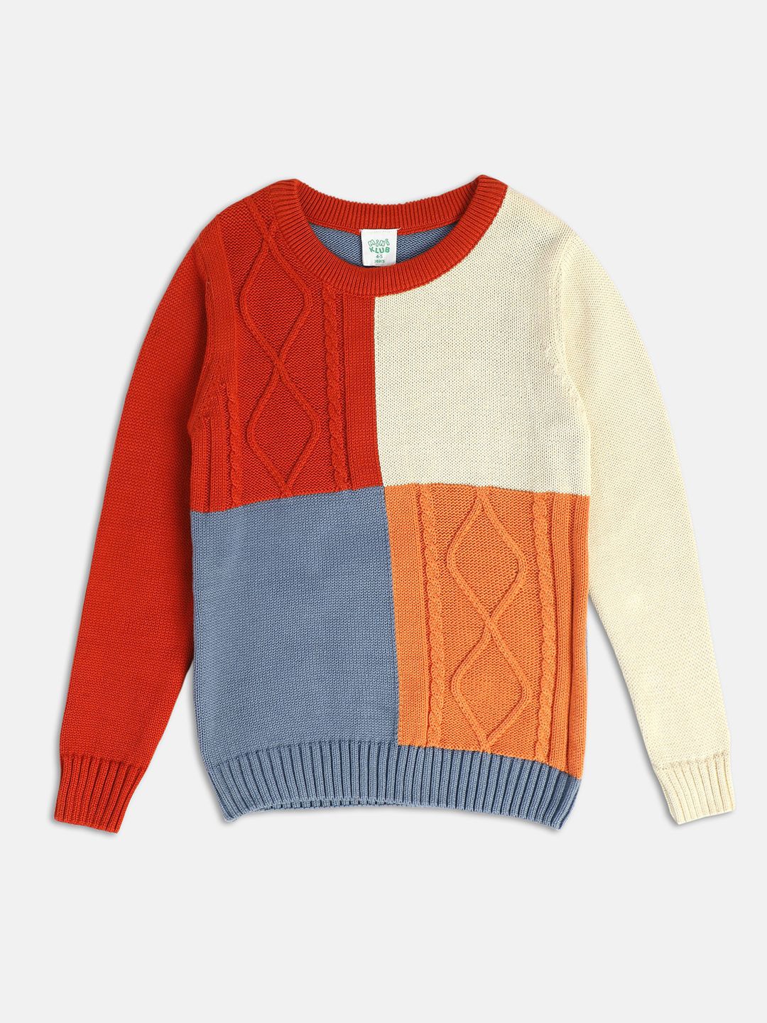 

MINI KLUB Boys Colourblocked Pure Cotton Pullover, Orange