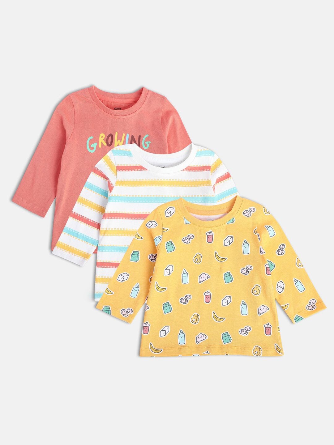 

MINI KLUB Boys Pack Of 3 Conversational Printed Pure Cotton Casual T-shirt, Yellow