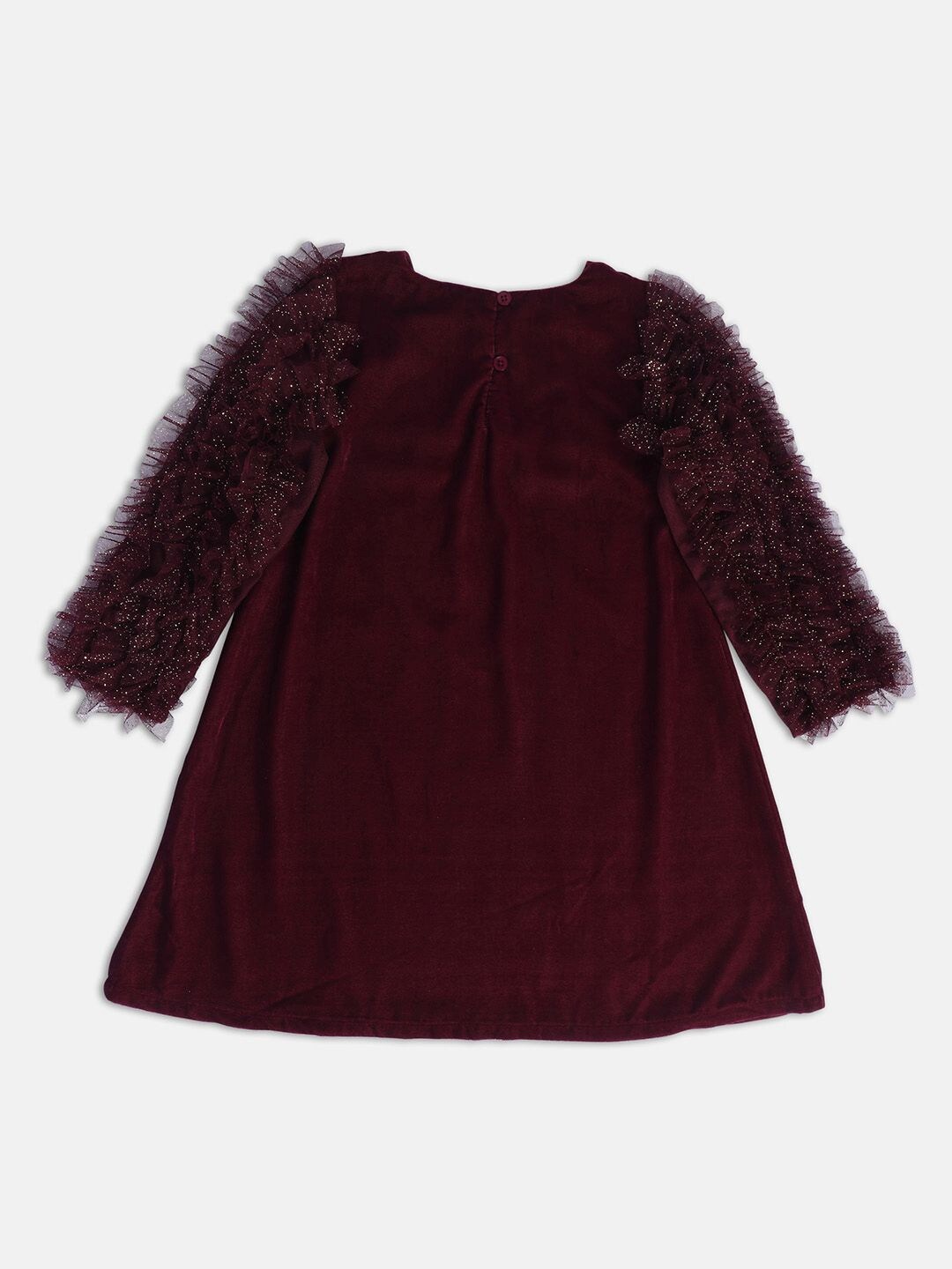 MINI KLUB Self Design A-Line Knee Length Dress, Maroon