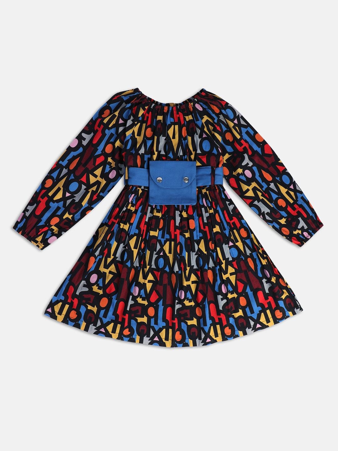 

MINI KLUB Typography Printed Raglan Sleeves Pure Cotton Fit & Flare Dress, Black