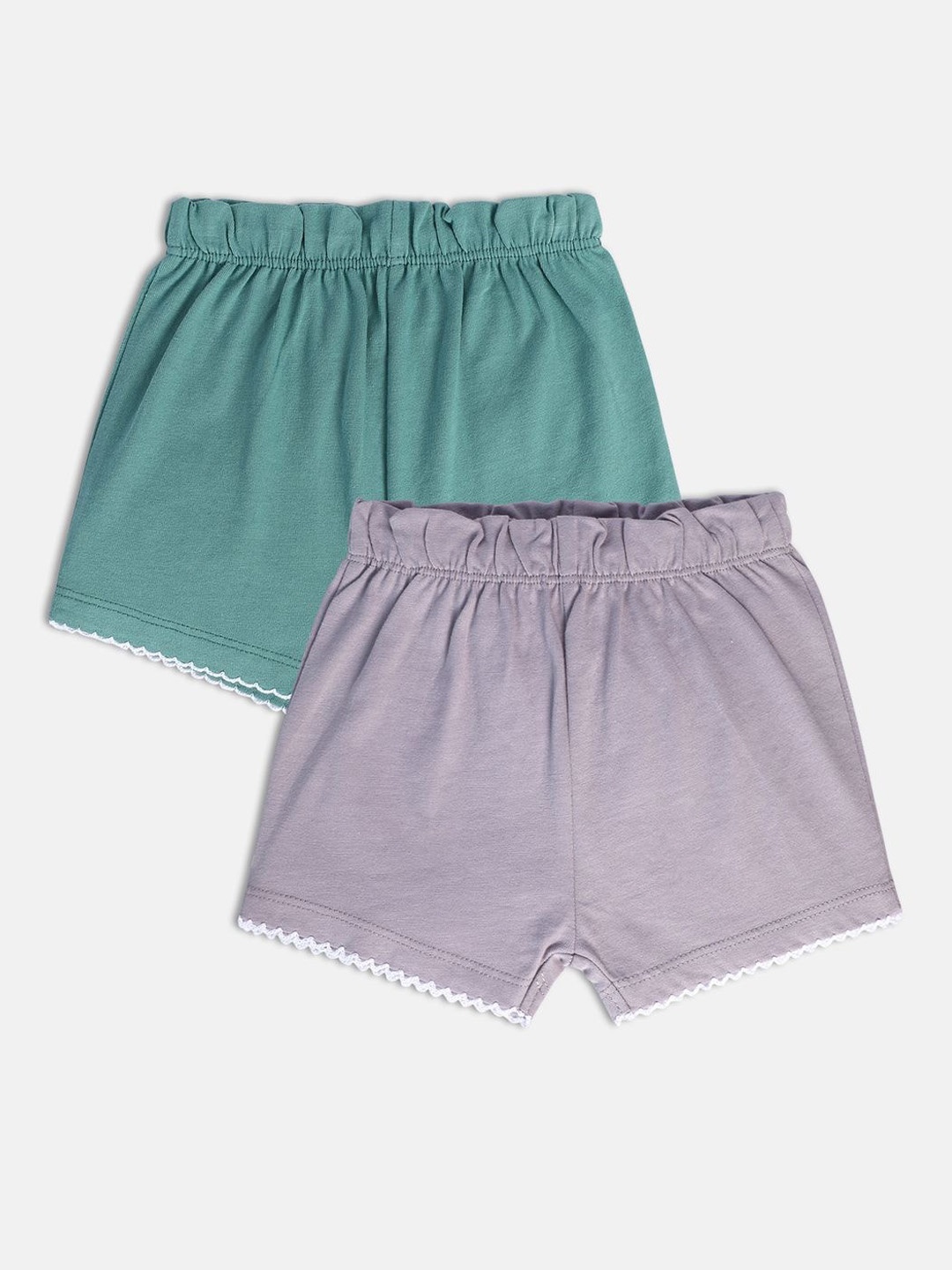 

MINI KLUB Girls Pack Of 2 Regular Fit Mid-Rise Pure Cotton Shorts, Purple