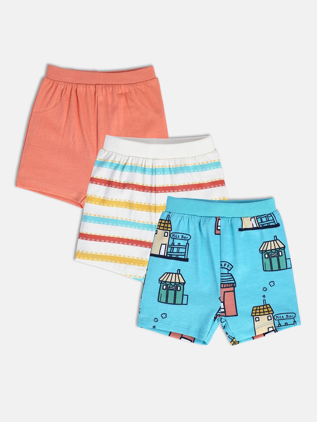 

MINI KLUB Boys Pack Of 3 Regular Fit Mid-Rise Pure Cotton Shorts, Peach
