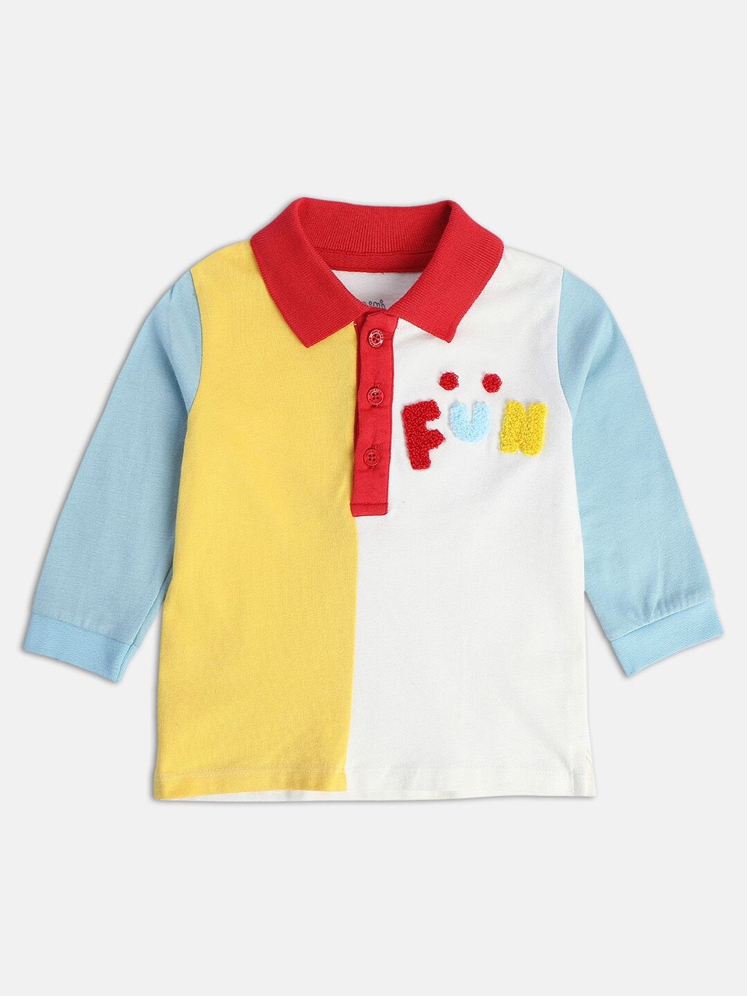 MINI KLUB Boys Colourblocked Polo Collar Pure Cotton Casual T-shirt, White