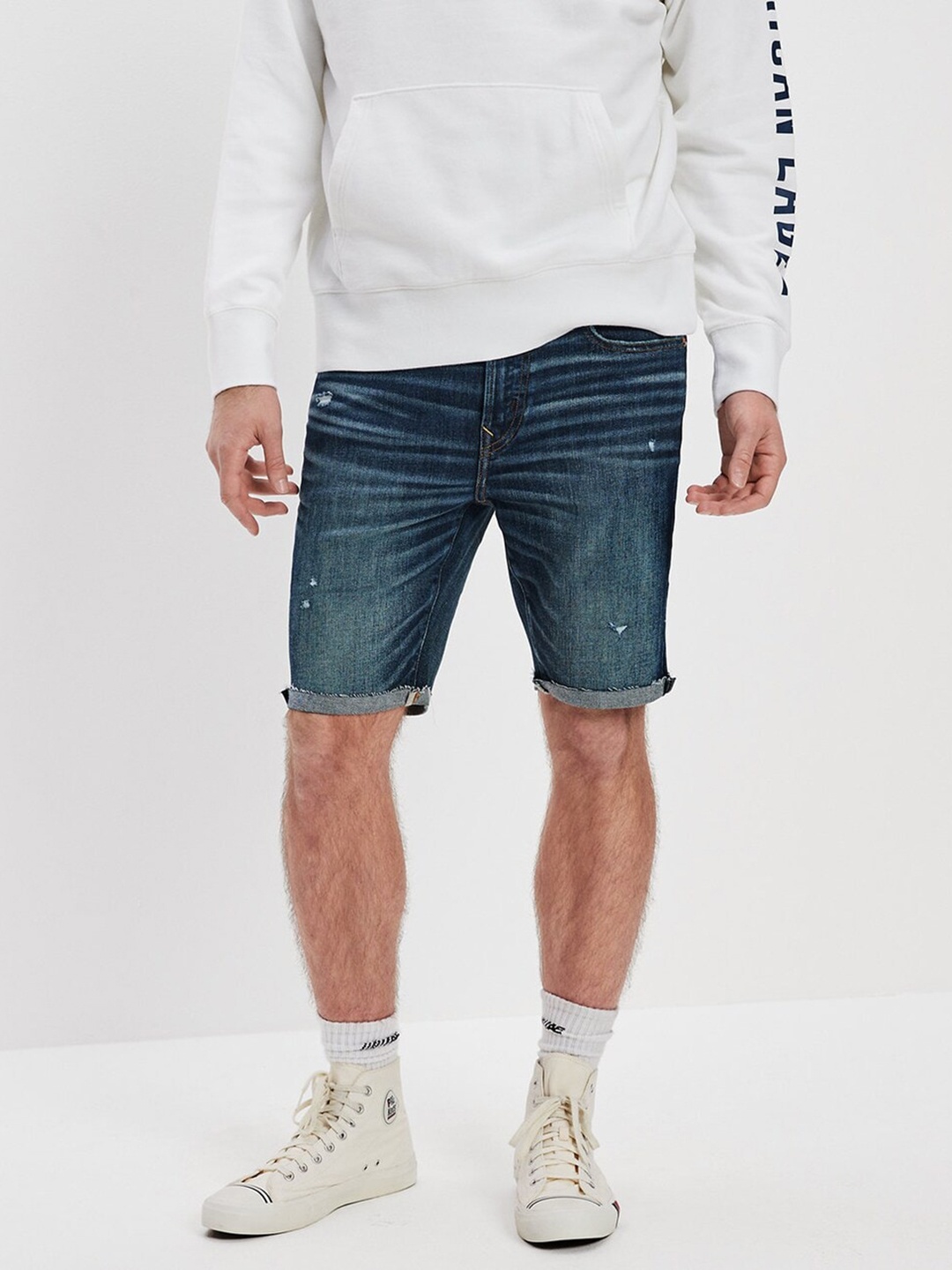 AMERICAN EAGLE OUTFITTERS Men Washed Denim Shorts Technology, Navy blue