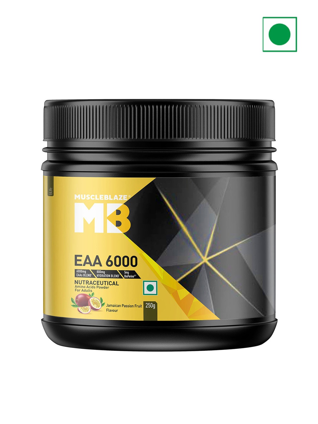 

MuscleBlaze 6000mg EAAs Blend Jamaican Passion Fruit - 250 gms, Yellow