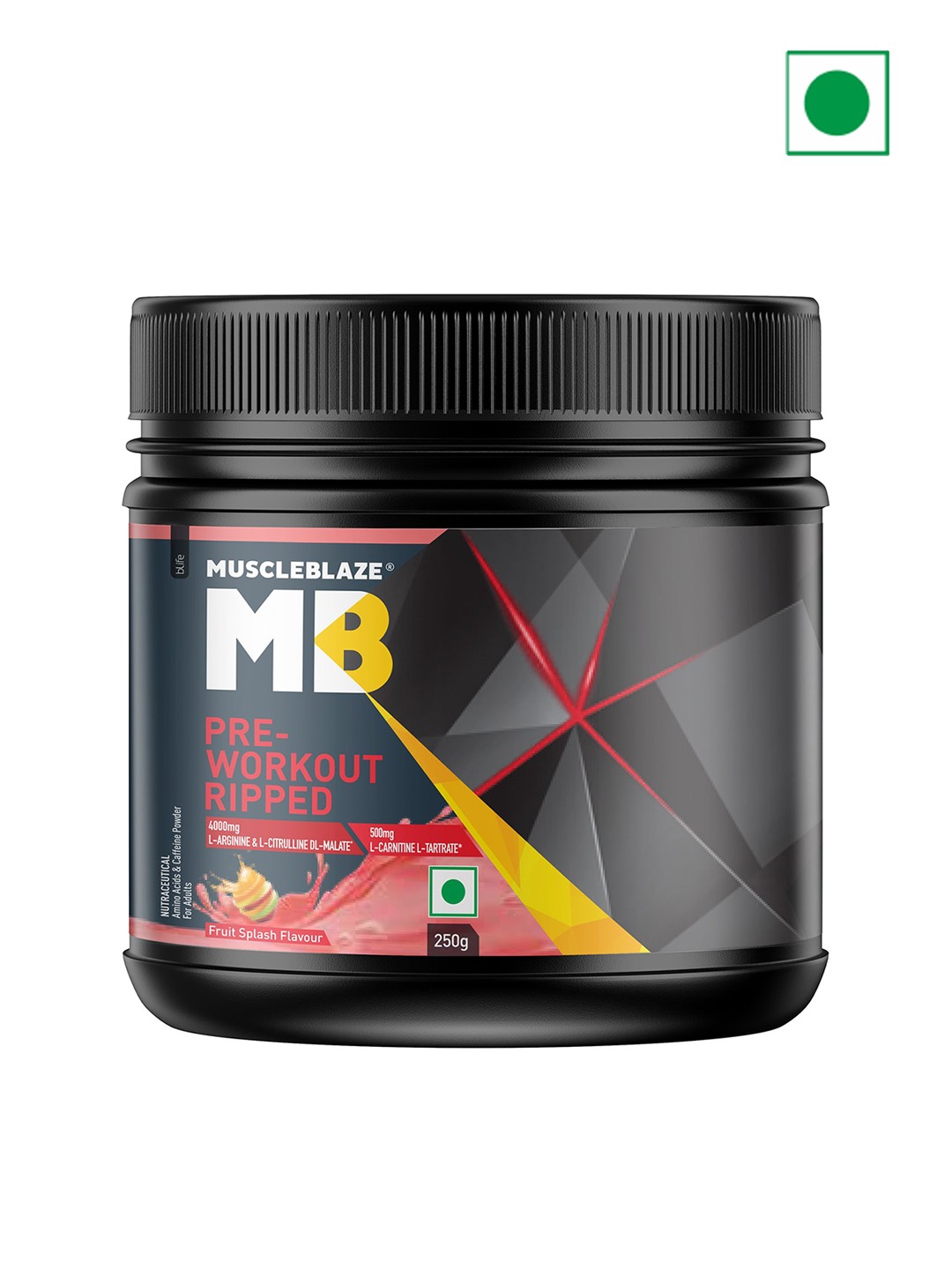 

MuscleBlaze Pre Workout 4000 mg Fruit Splash-250gms, Red