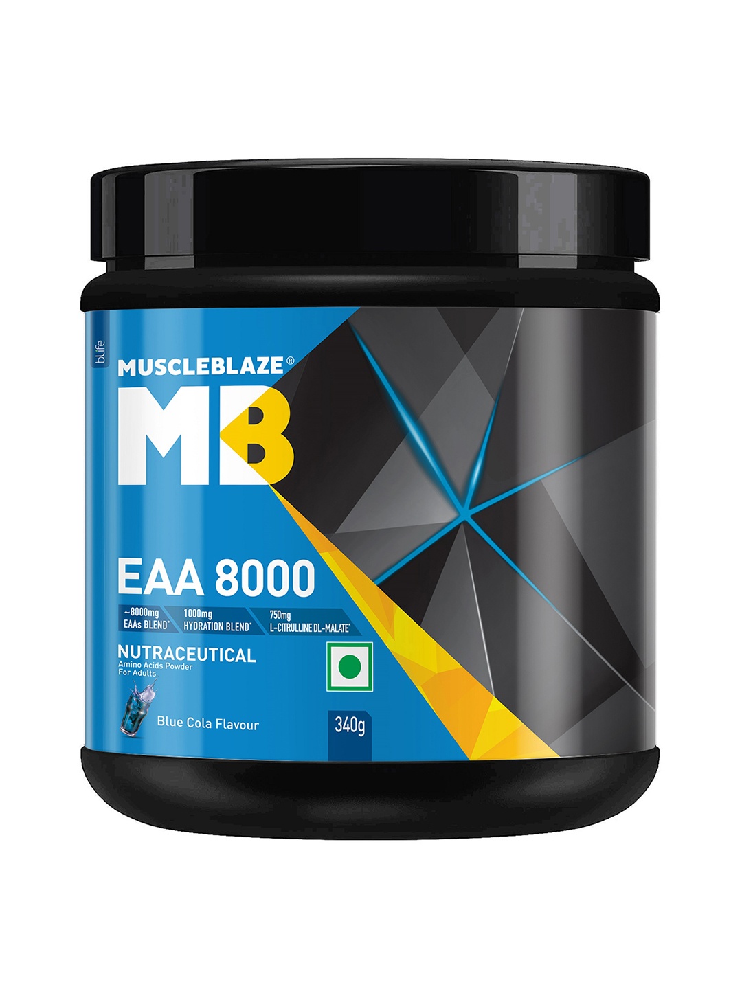 

MuscleBlaze EAA 8000, 8000 mg Cola-340gms, Black