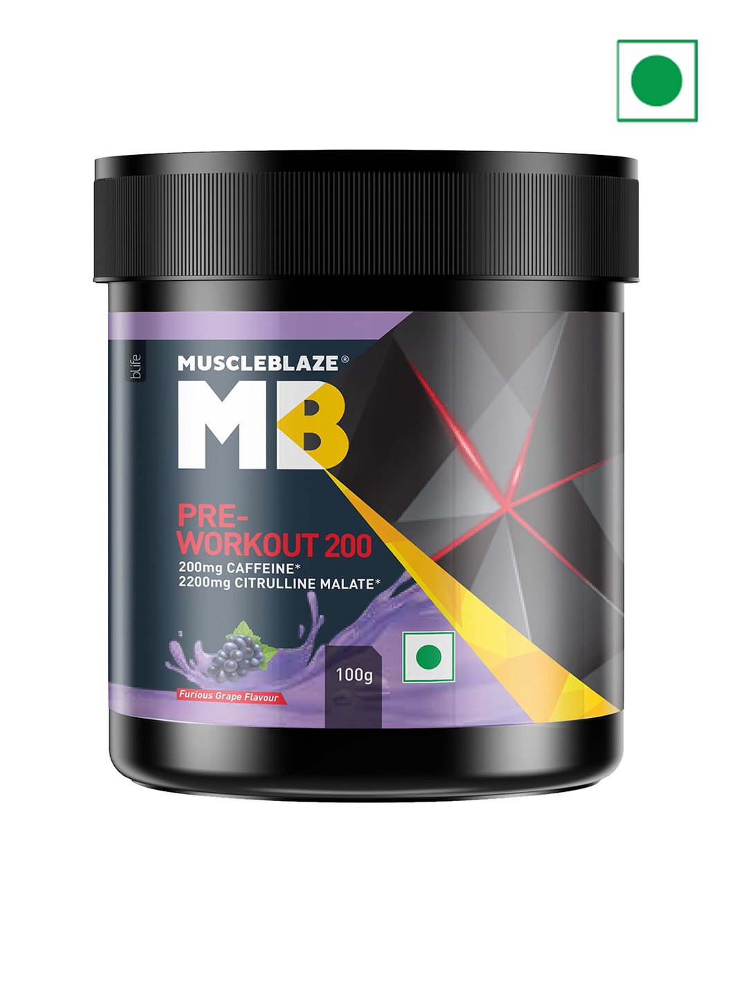 

MuscleBlaze Pre Workout 200mg Caffeine, 2200mg Citrulline, Green